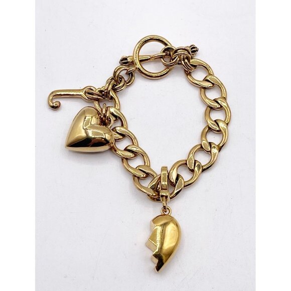 VTG Juicy Couture Gold Tone Starter Charm Bracelet Puffy Heart Split Heart Y2K - Picture 2 of 3